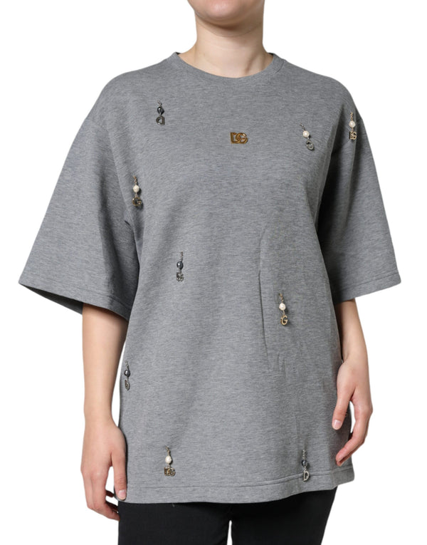 Dolce & Gabbana - Gray Cotton Blend Embellished Tee T-shirt