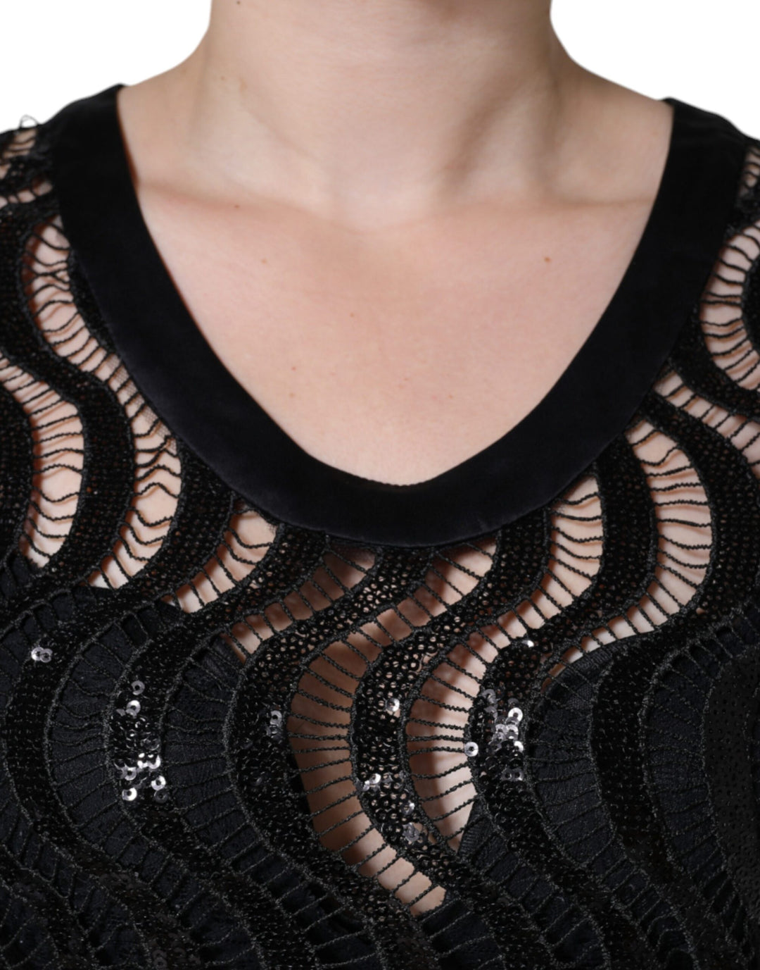 Dolce &amp; Gabbana Black Sequin Sleeveless Tank Blouse Top