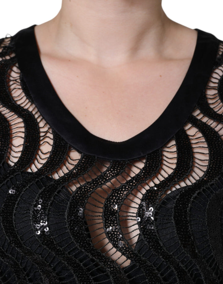 Dolce &amp; Gabbana Black Sequin Sleeveless Tank Blouse Top