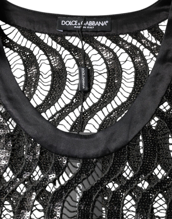 Dolce &amp; Gabbana Black Sequin Sleeveless Tank Blouse Top