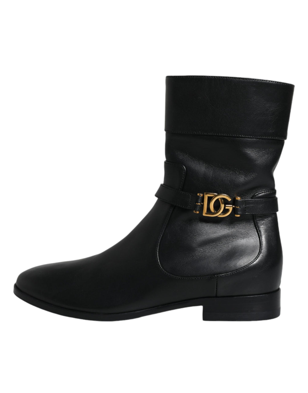 Dolce &amp; Gabbana Black Leather Logo Mid Calf Boots Shoes