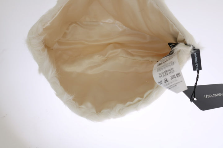 Dolce &amp; Gabbana Élégant bonnet en fourrure blanche Chapeau d'hiver de luxe