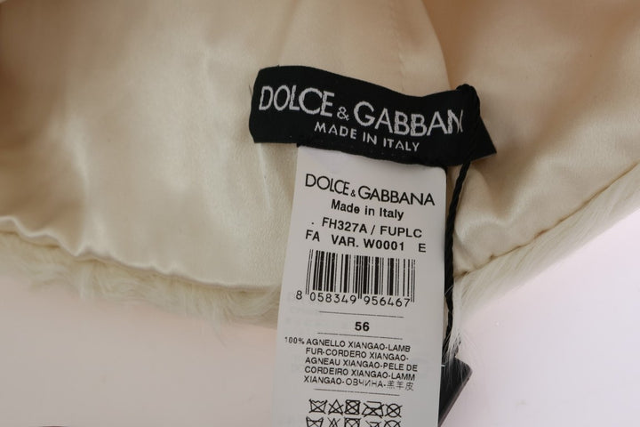 Dolce &amp; Gabbana Élégant bonnet en fourrure blanche Chapeau d'hiver de luxe