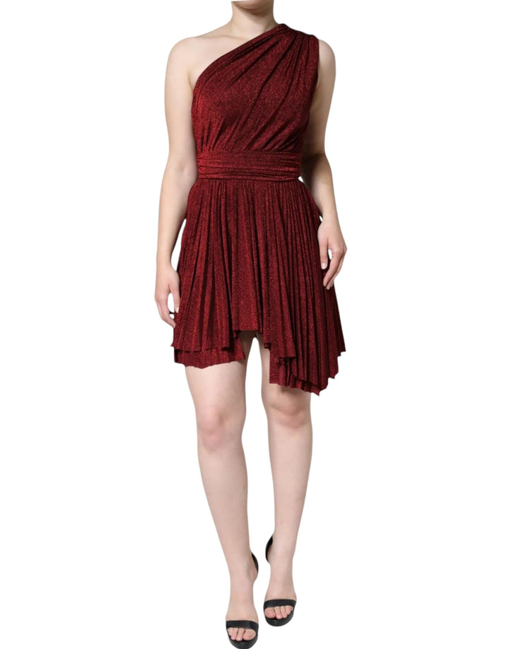 Dolce &amp; Gabbana Red One Shoulder Pleated A-line Mini Dress