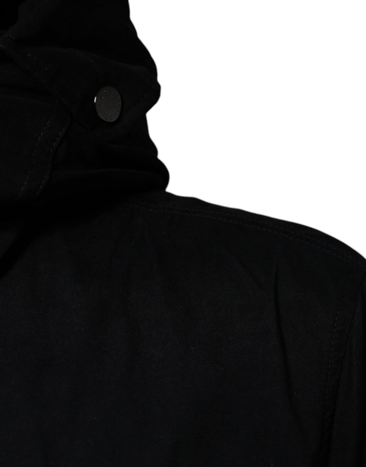 Dolce &amp; Gabbana Black Hooded Parka Cotton Trench Coat Jacket