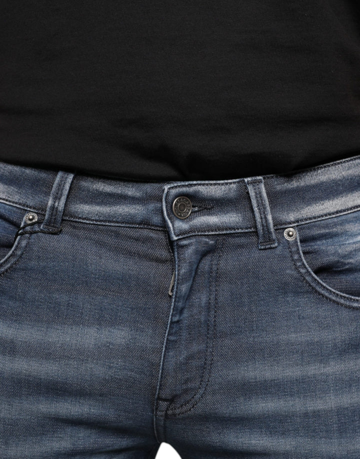 Dolce &amp; Gabbana Dark Blue Washed Cotton Skinny Denim Jeans