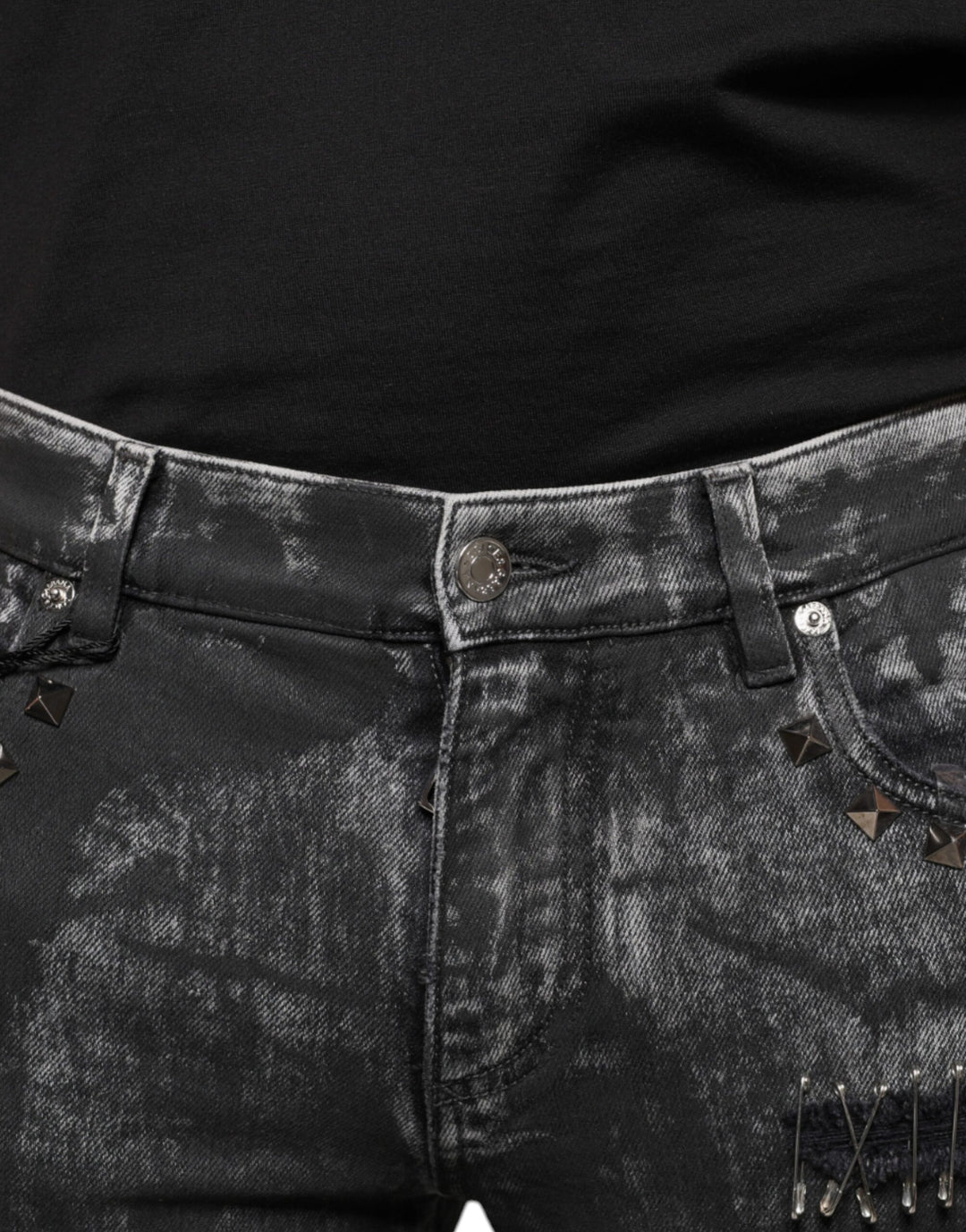 Dolce &amp; Gabbana Black Embellished Cotton Skinny Denim Jeans