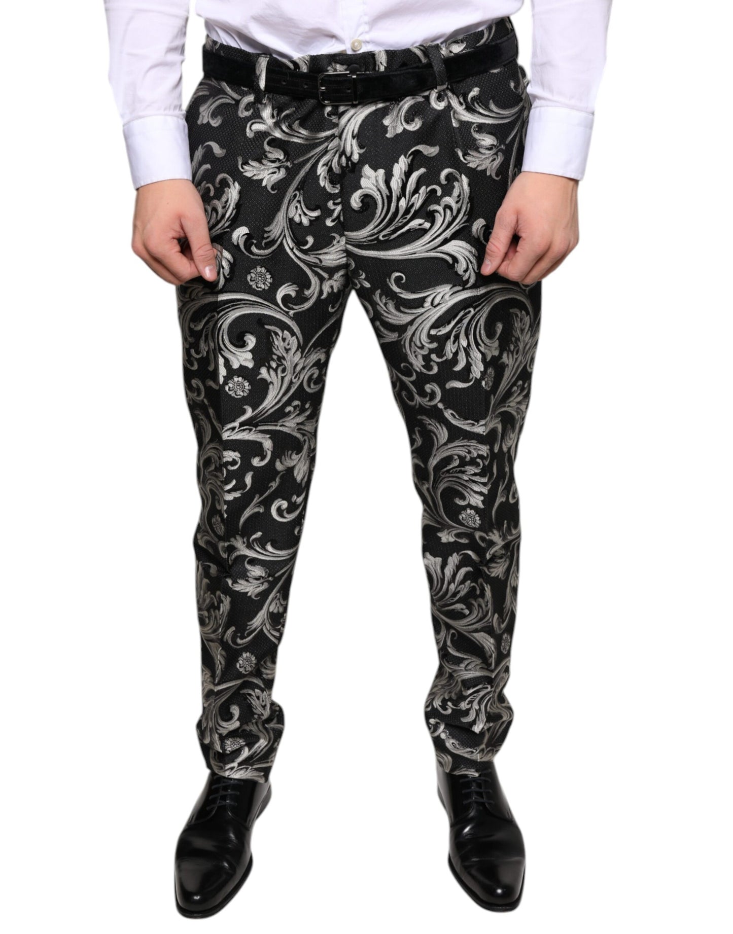Pantalones de vestir ajustados de jacquard negro de Dolce &amp; Gabbana
