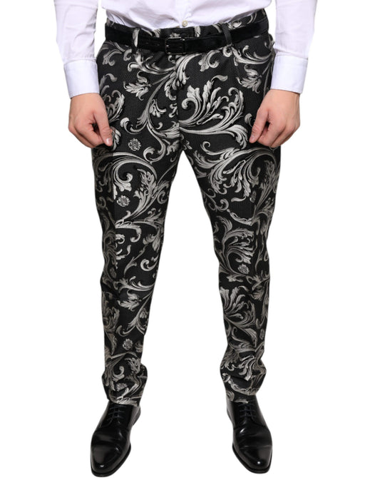 Pantalones de vestir ajustados de jacquard negro de Dolce &amp; Gabbana