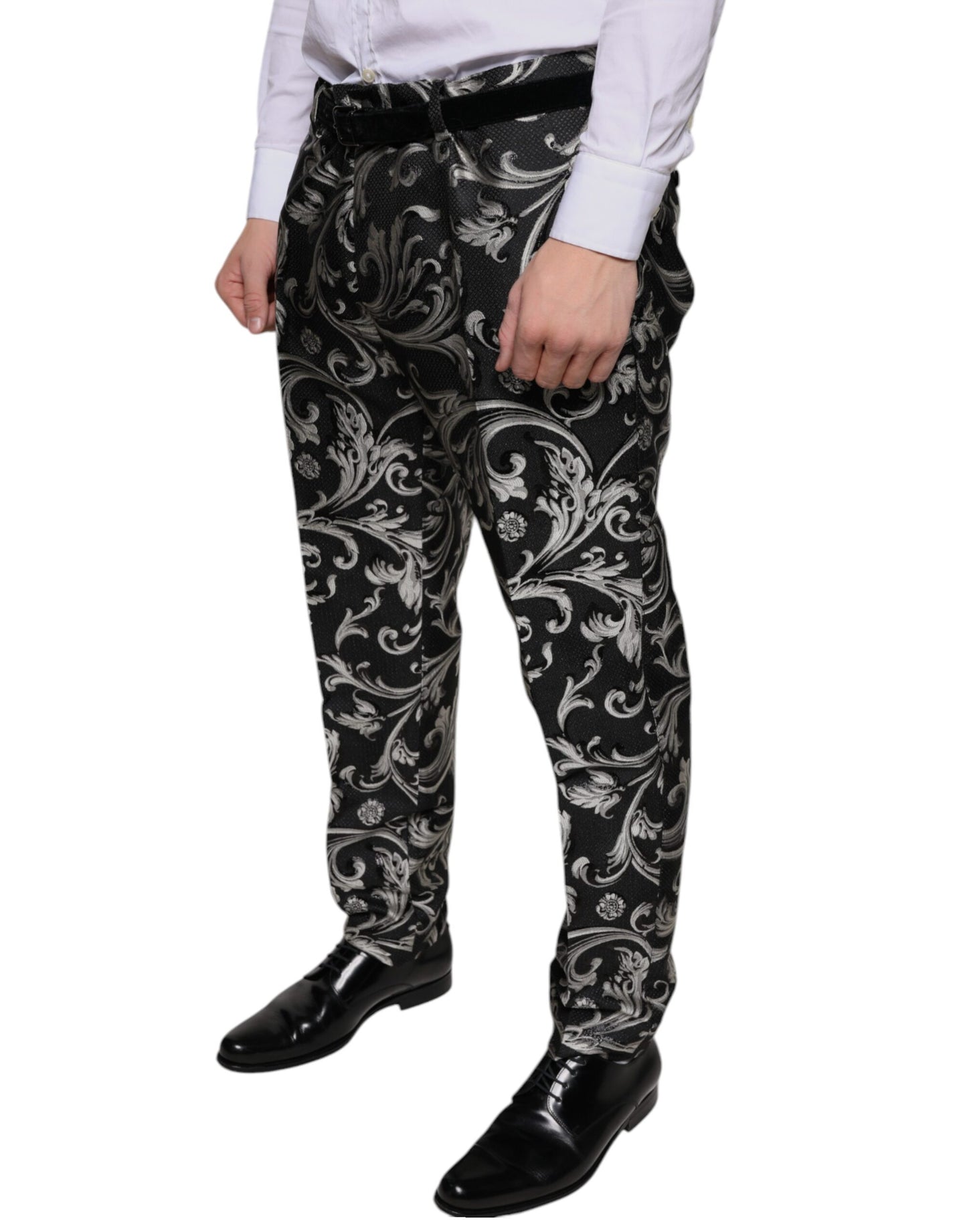 Pantalones de vestir ajustados de jacquard negro de Dolce &amp; Gabbana