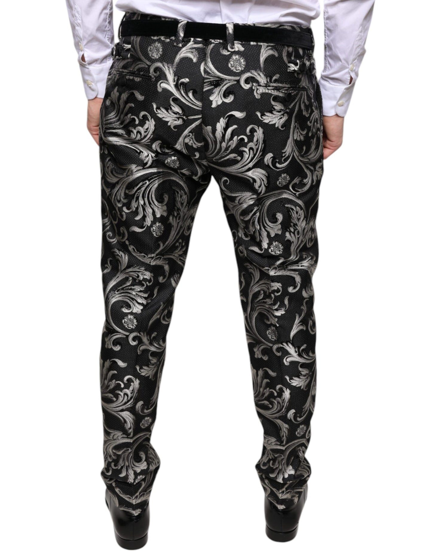 Pantalones de vestir ajustados de jacquard negro de Dolce &amp; Gabbana