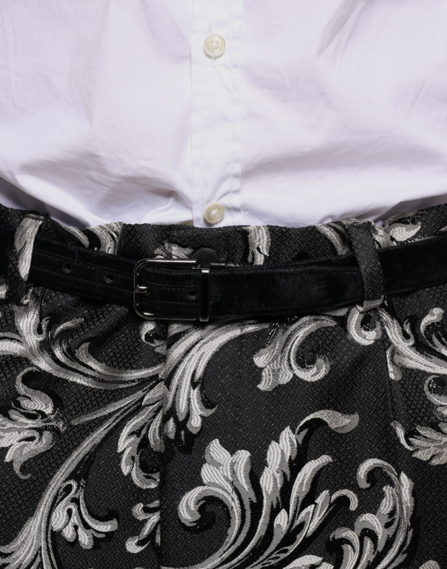 Pantalones de vestir ajustados de jacquard negro de Dolce &amp; Gabbana