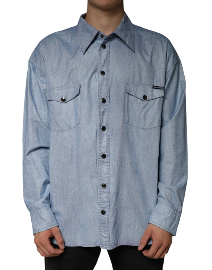 Dolce &amp; Gabbana Light Blue Cotton Button Down Casual Shirt