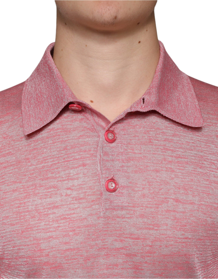 Dolce &amp; Gabbana Pink Polyester Long Sleeve Men Polo T-shirt
