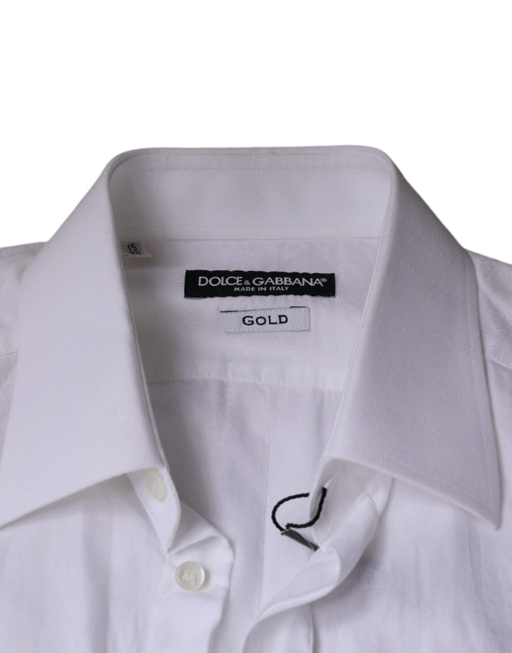 Dolce &amp; Gabbana White Cotton Men Dress GOLD Formal Shirt