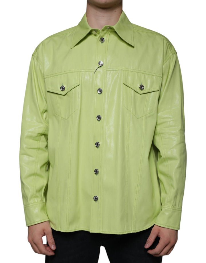Dolce &amp; Gabbana Green Cotton Collared Men Button Down Shirt