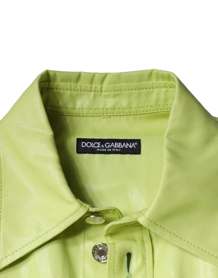 Dolce &amp; Gabbana Green Cotton Collared Men Button Down Shirt