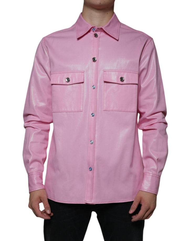 Dolce &amp; Gabbana Pink Cotton Collared Button Down Shirt