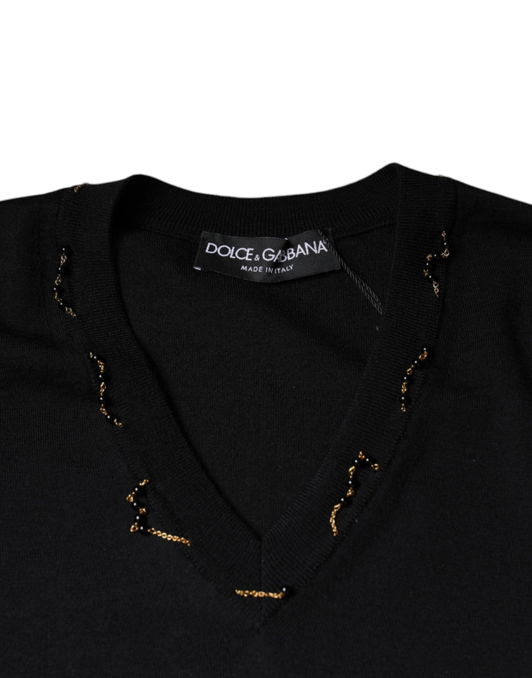Dolce &amp; Gabbana Black Embellished V-neck Pullover Sweater