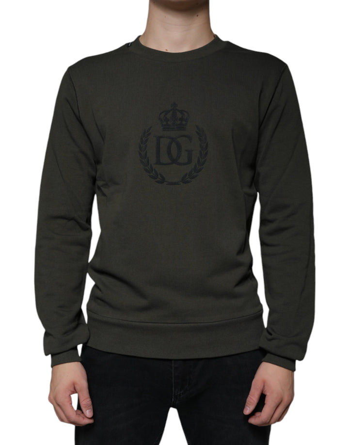 Dolce &amp; Gabbana Army Green DG Crown Crew Neck Pullover Sweater