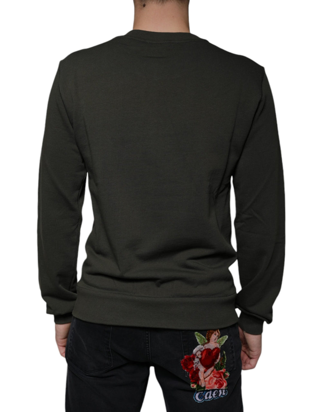 Dolce &amp; Gabbana Army Green DG Crown Crew Neck Pullover Sweater