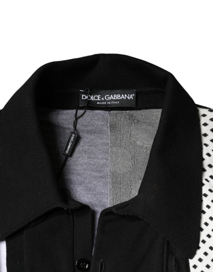 Dolce &amp; Gabbana Black White Polka Dot Collared Polo T-shirt