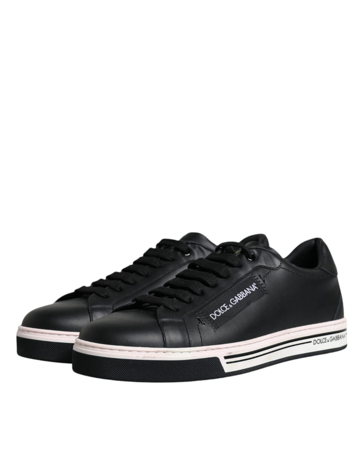 Dolce &amp; Gabbana Black Leather Low Top Men Sneakers Shoes