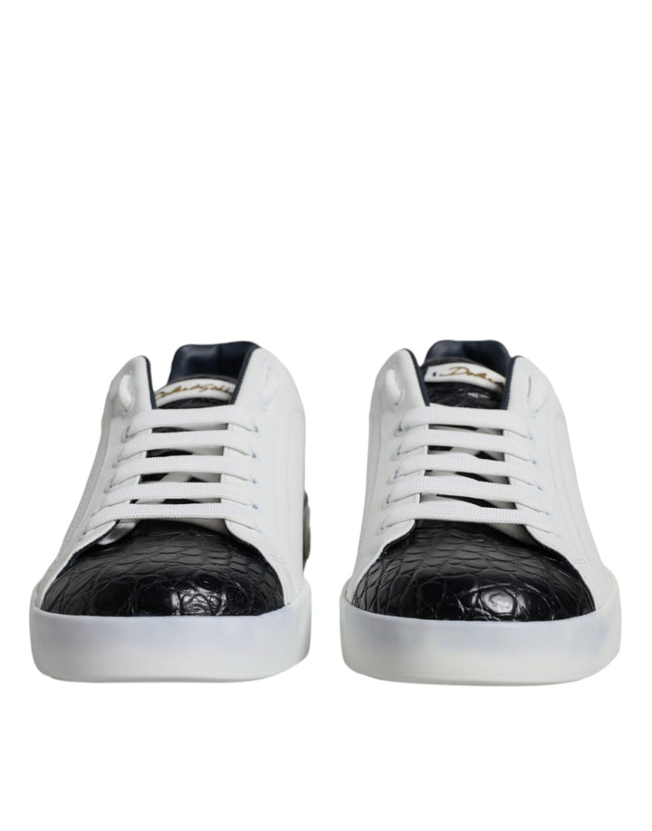 Dolce &amp; Gabbana White Leather Logo Portofino Sneaker Shoes