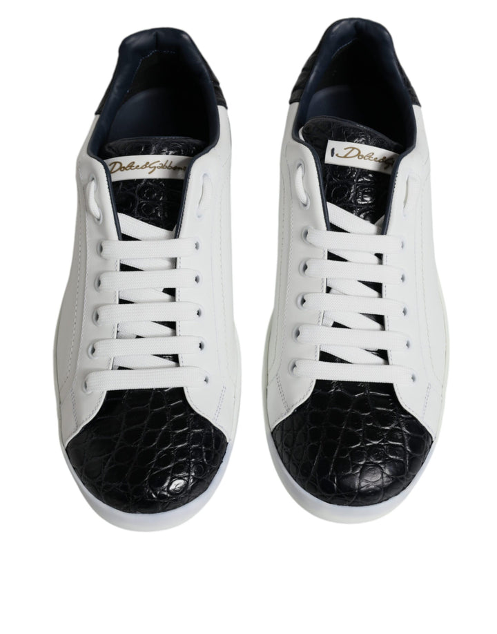 Dolce &amp; Gabbana White Leather Logo Portofino Sneaker Shoes