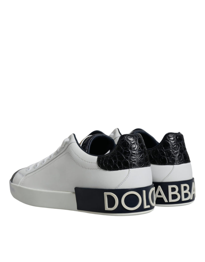 Dolce &amp; Gabbana White Leather Logo Portofino Sneaker Shoes