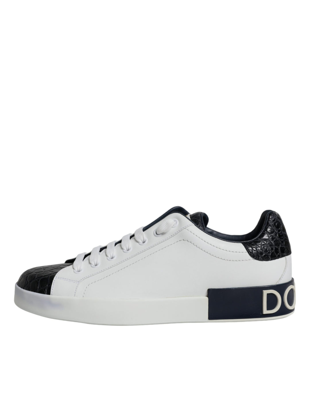 Dolce &amp; Gabbana White Leather Logo Portofino Sneaker Shoes