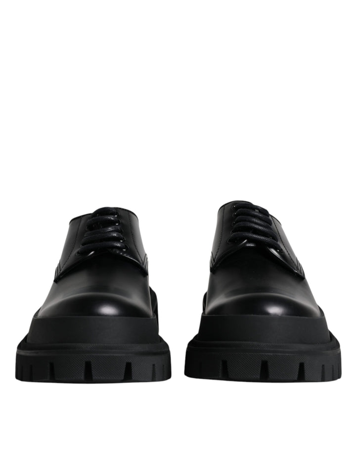 Dolce &amp; Gabbana Black Leather Lace Up Trekking Dress Shoes