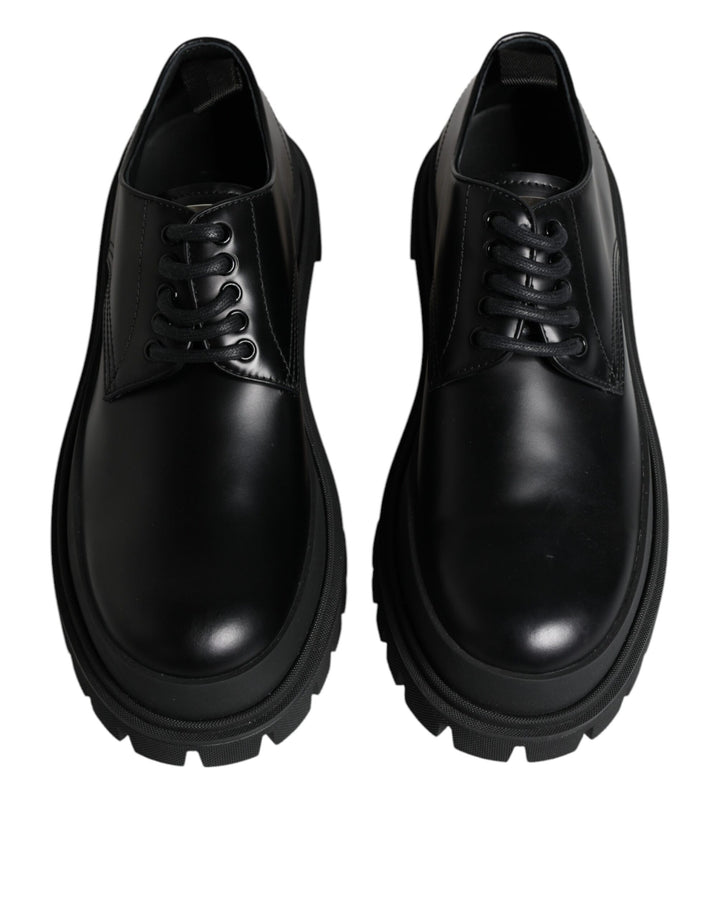 Dolce &amp; Gabbana Black Leather Lace Up Trekking Dress Shoes