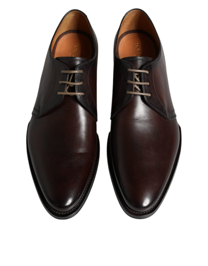 Dolce &amp; Gabbana Brown Leather Lace Up Men Derby Formal Shoes