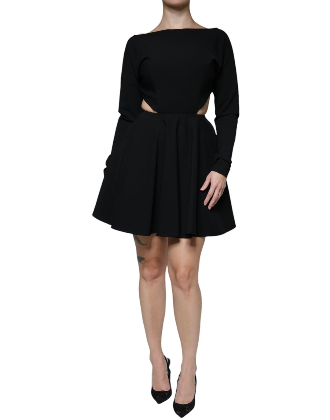 Dolce &amp; Gabbana Black Viscose Cut Out A-line Long Sleeves Mini Dress