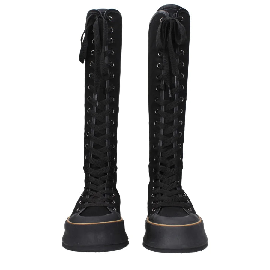 Max Mara Black Fabric Lace-Up Boots