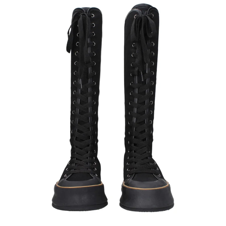 Max Mara Black Fabric Lace-Up Boots