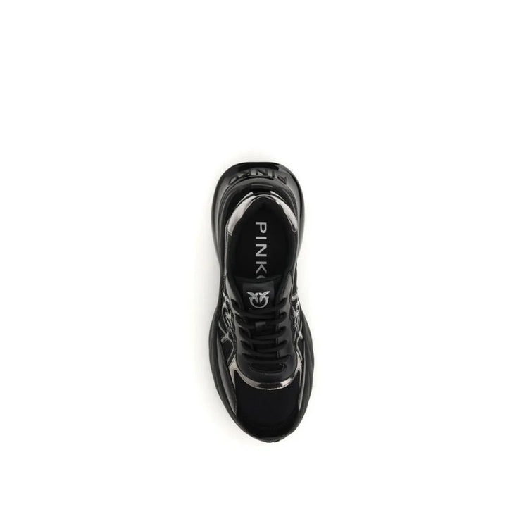 PINKO Black Calf Leather Bos Taurus Chunky Sneakers