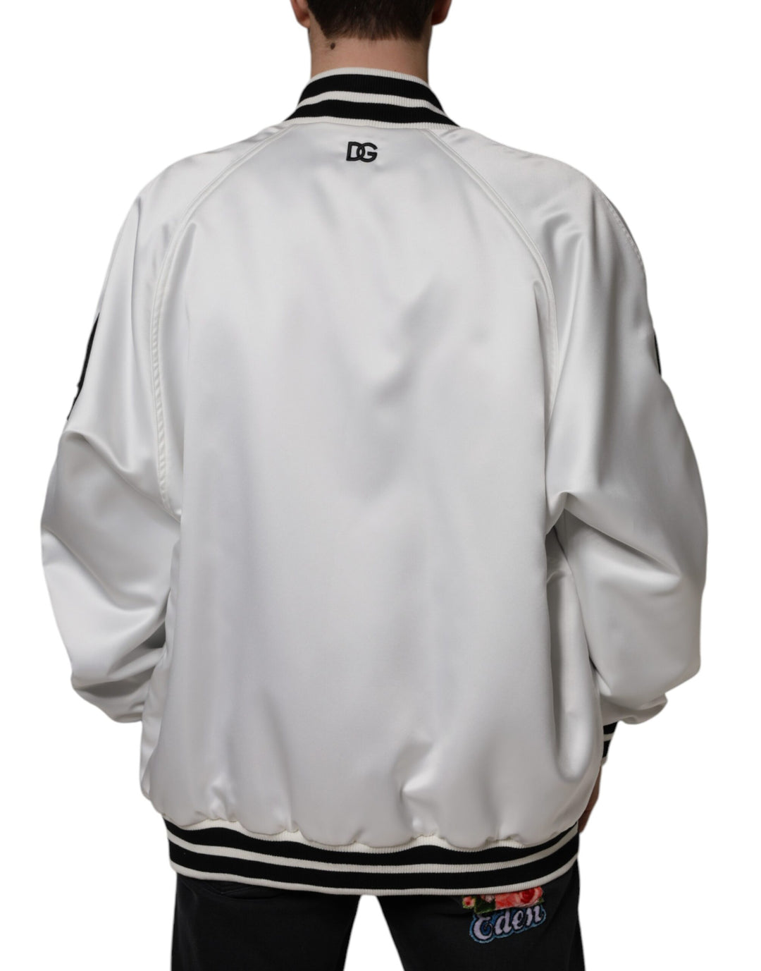Blouson aviateur zippé en polyester blanc avec logo Dolce &amp; Gabbana