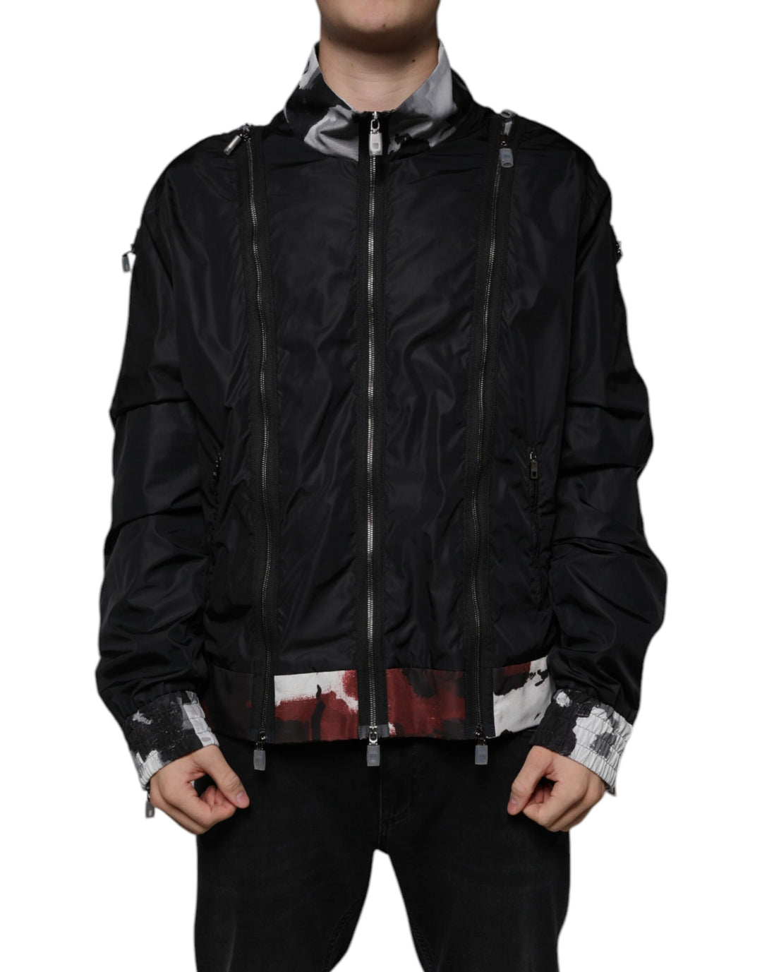 Dolce &amp; Gabbana Black Nylon Full Zip Men Bomber Jacket