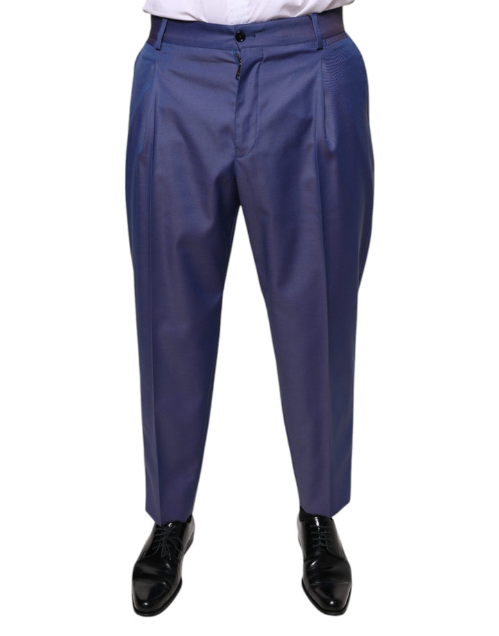 Dolce &amp; Gabbana Blue Wool Tapered Formal Dress Pants