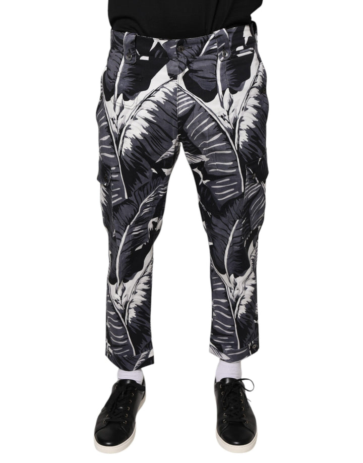 Dolce &amp; Gabbana Gray Banana Leaf Cotton Stretch Capri Pants
