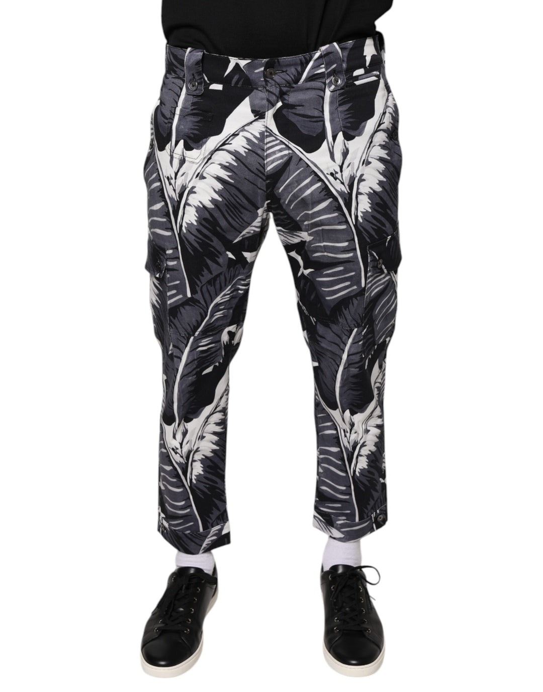 Dolce &amp; Gabbana Gray Banana Leaf Cotton Stretch Capri Pants