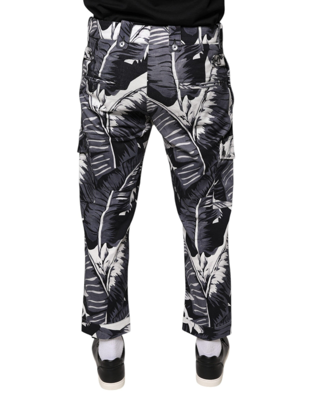 Dolce &amp; Gabbana Gray Banana Leaf Cotton Stretch Capri Pants