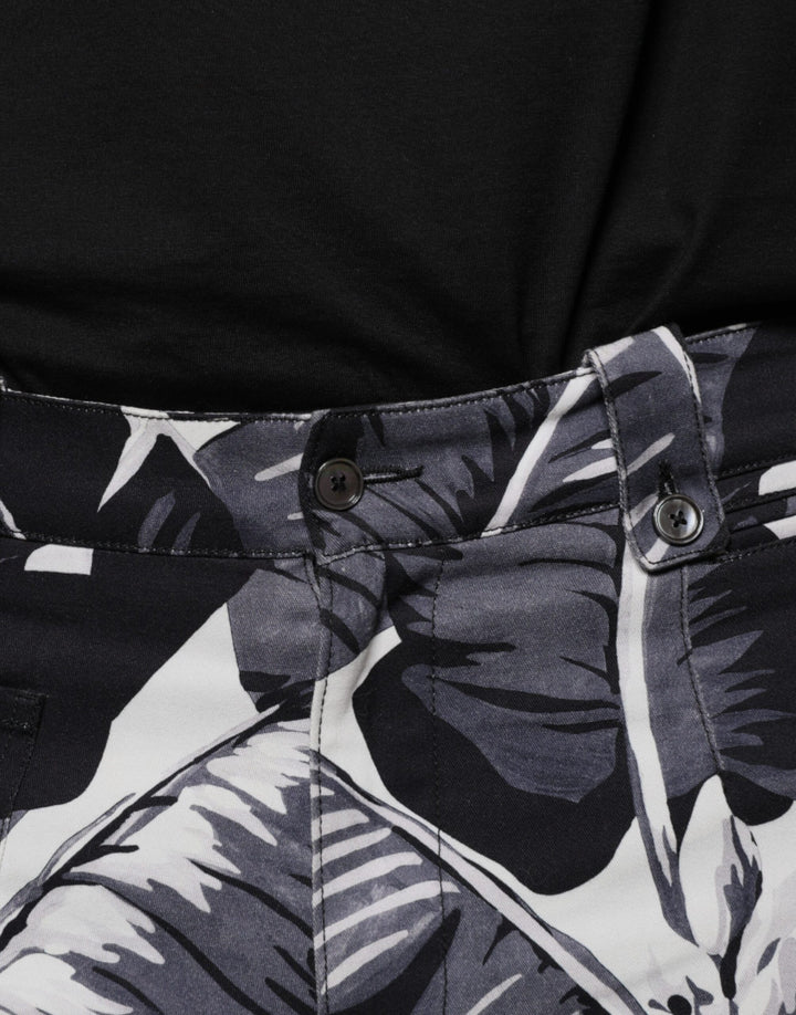 Dolce &amp; Gabbana Gray Banana Leaf Cotton Stretch Capri Pants