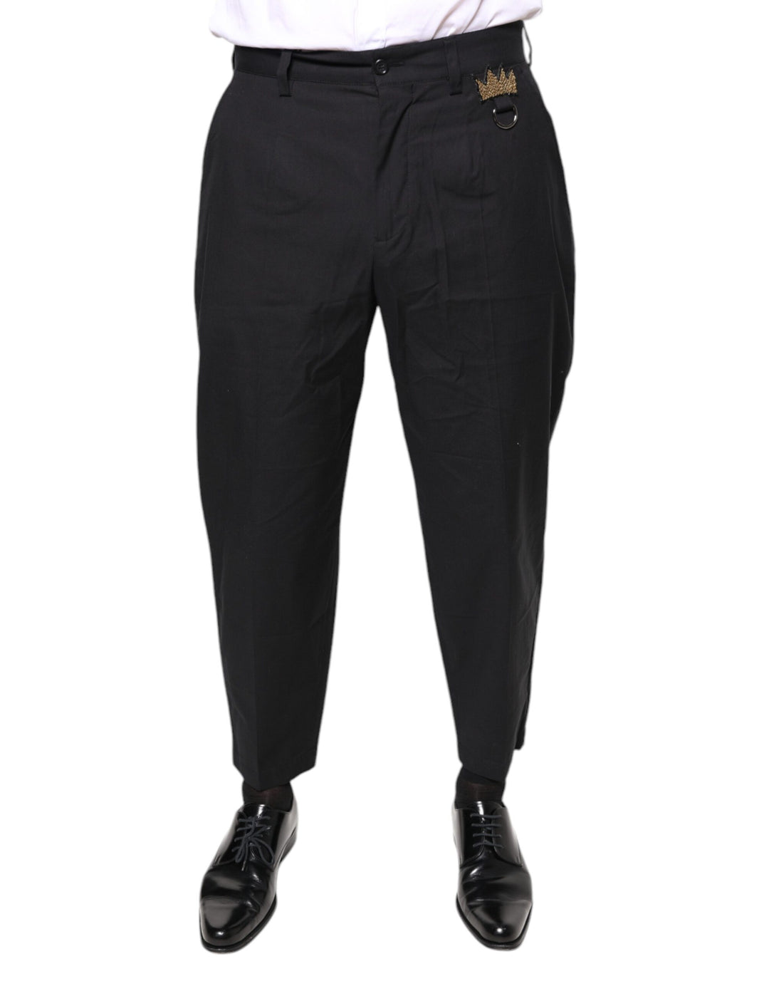 Dolce &amp; Gabbana Black Crown Cotton Dress Pants