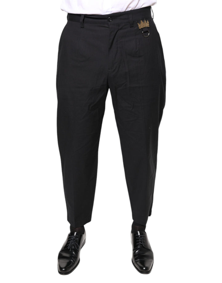 Dolce &amp; Gabbana Black Crown Cotton Dress Pants
