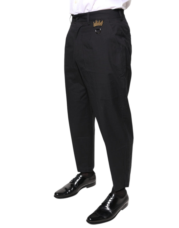 Dolce &amp; Gabbana Black Crown Cotton Dress Pants