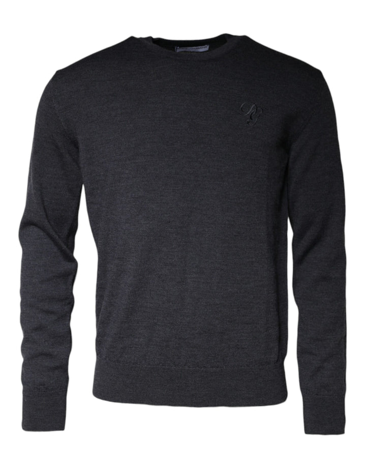 Dolce &amp; Gabbana Dark Gray Wool Crew Neck Pullover Sweater