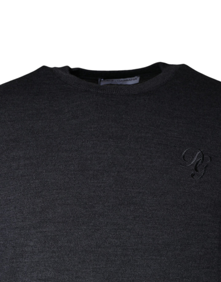 Dolce &amp; Gabbana Dark Gray Wool Crew Neck Pullover Sweater